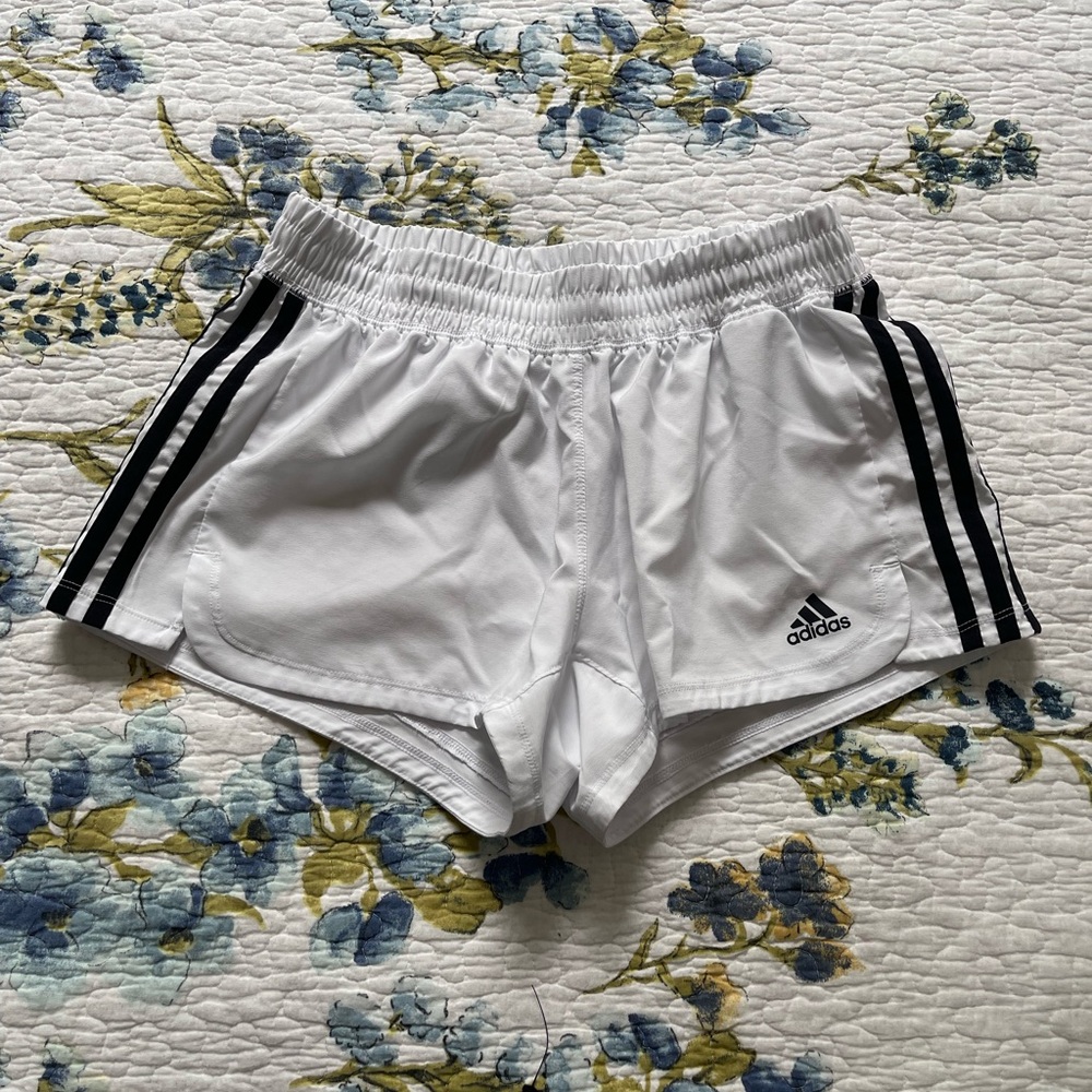 Adidas White and Black Athletic Shorts Lightweight Elastic